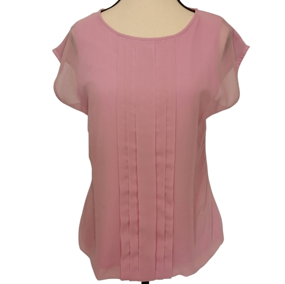 Boden Tops - Boden Scoop Neck Cap Sleeve Pleated Chiffon Front Pink Blouse - Sz 6